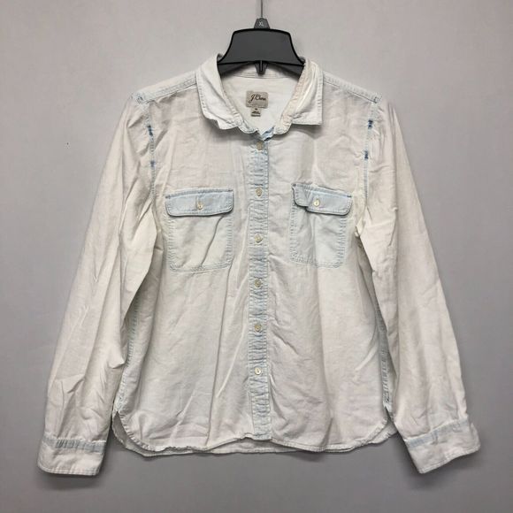 J Crew Women Bleached-out chambray Shirt Blouse Top Size 14 Cotton B239 -2 - Picture 1 of 16